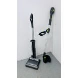A GTECH AIR RAM CORDLESS VACUUM CLEANER WITH CHARGER ALONG WITH A GTECH CORDLESS STRIMMER (NO
