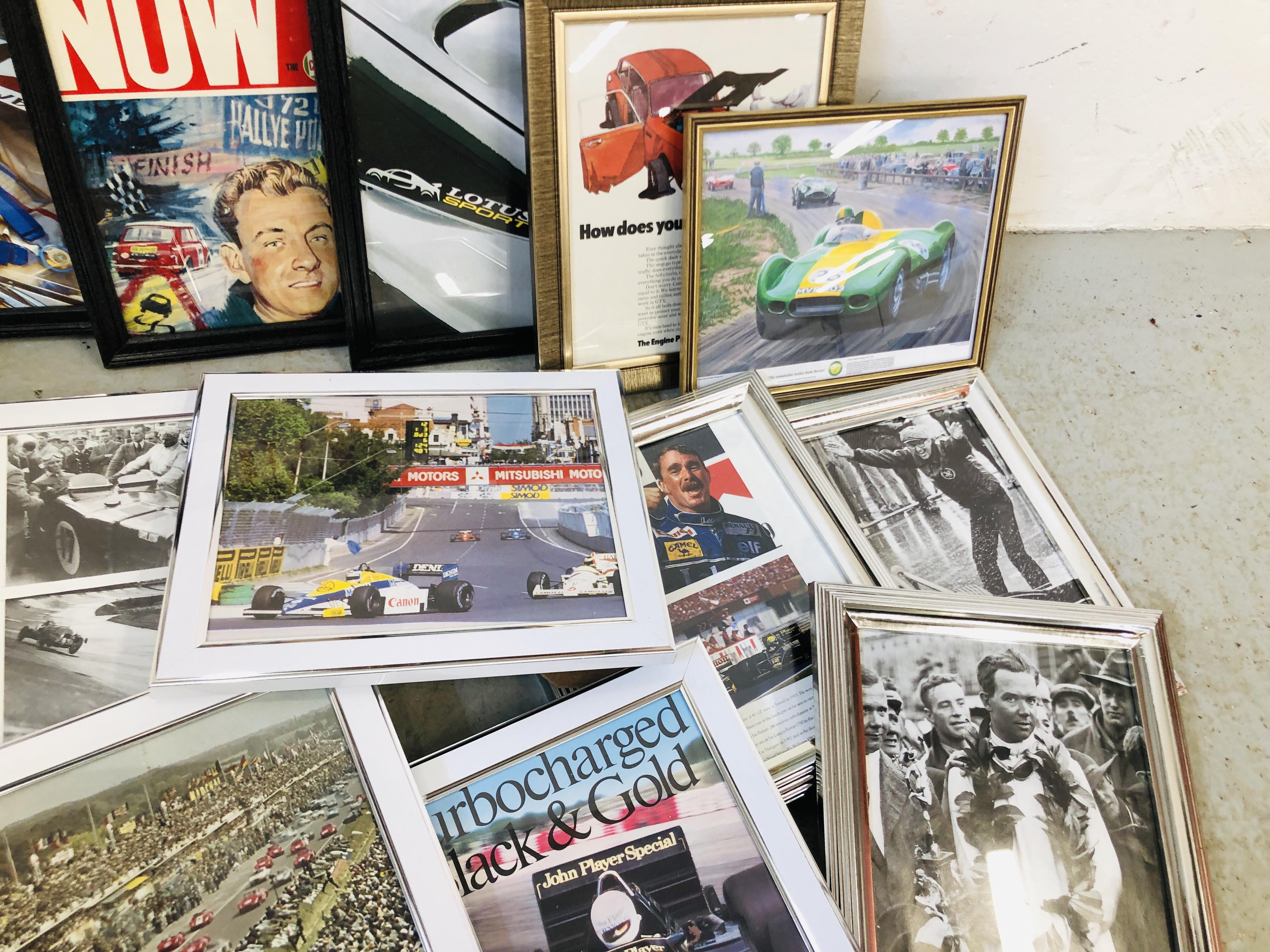 19 FRAMED MOTORING MAGAZINE CUT OUTS TO INCLUDE CASTROL ADVERT, F1 ETC. - Image 5 of 5