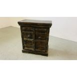 VINTAGE HARDWOOD TWO DOOR EASTERN CABINET WITH METAL CRAFT HANDLES AND HINGES, W 56CM, D 30CM,