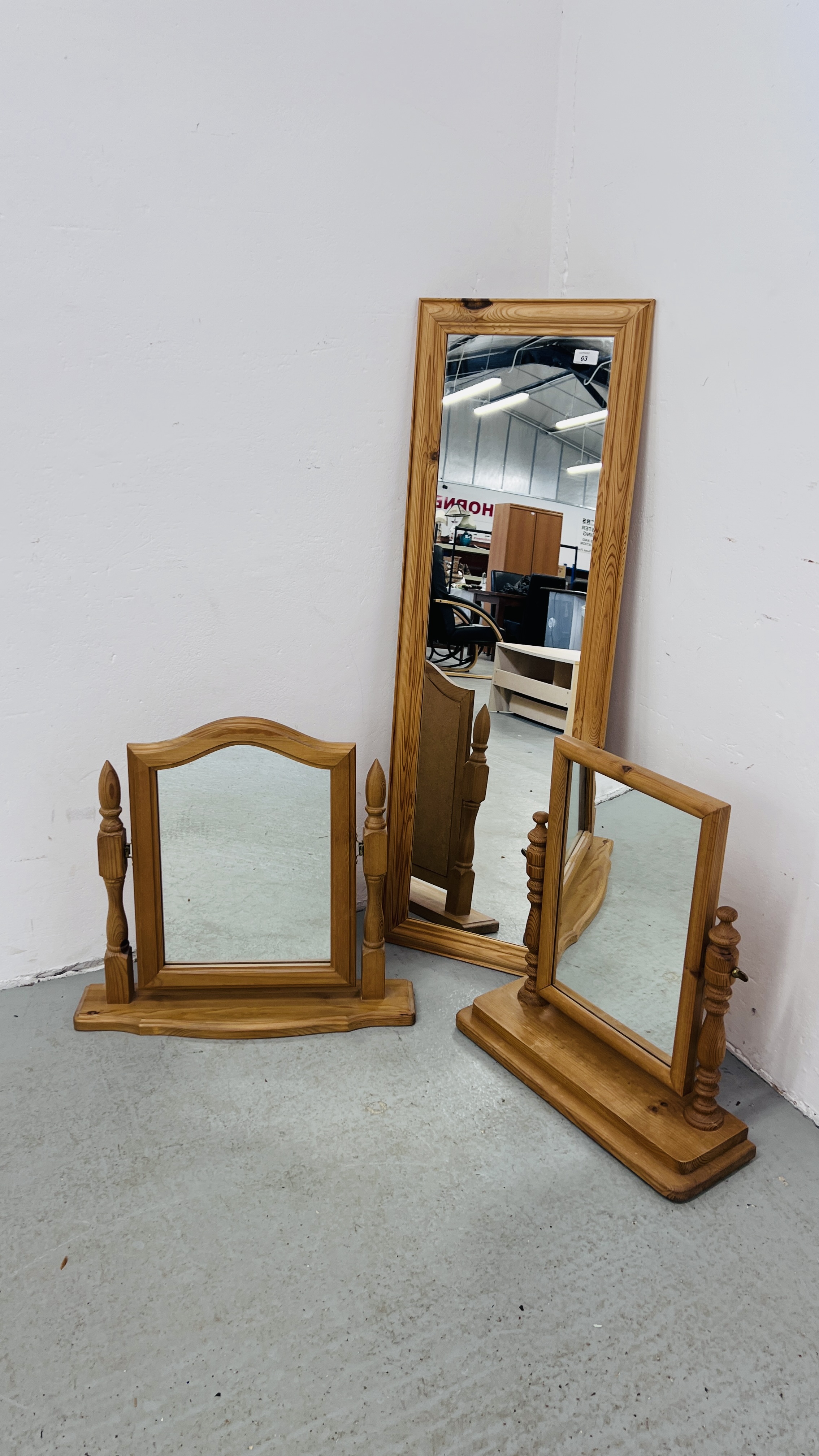 TWO WAXED PINE SWINGING VANITY MIRRORS, - Bild 2 aus 9