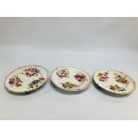 THREE C19th PLATES HAND DECORATED WITH FLOWERS.