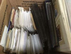 BOX OF GB AND OTHER FIRST DAY COVERS, ISLE OF MAN PRESENTATION PACKS, VARIOUS ON LEAVES ETC.