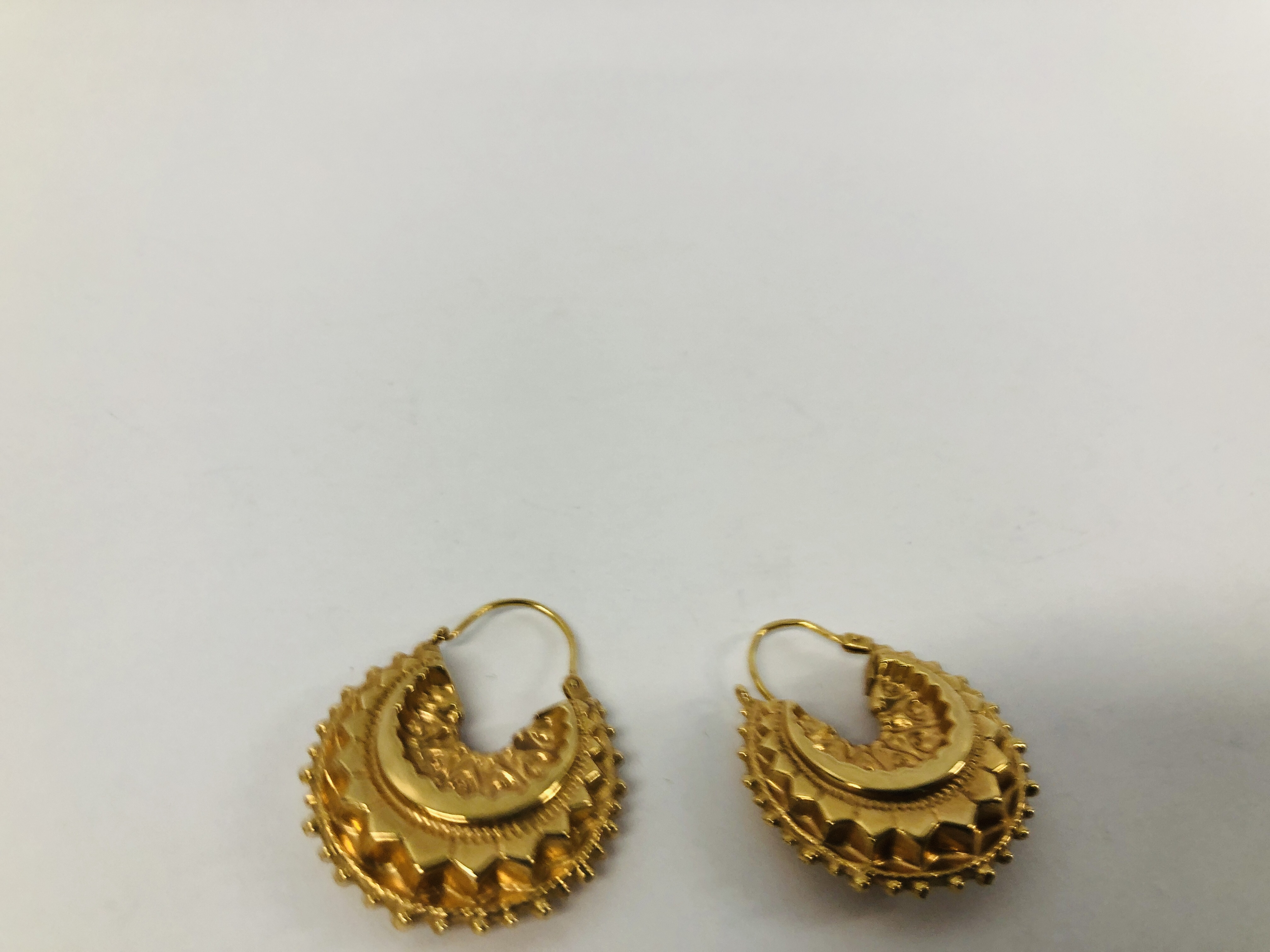 PAIR OF 9CT. GOLD CREOLE HOOP EARRINGS. - Image 5 of 7