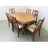 A NATHAN TEAK DINING SET COMPRISING OF EXTENDING OVAL DINING TABLE LENGTH 152CM,