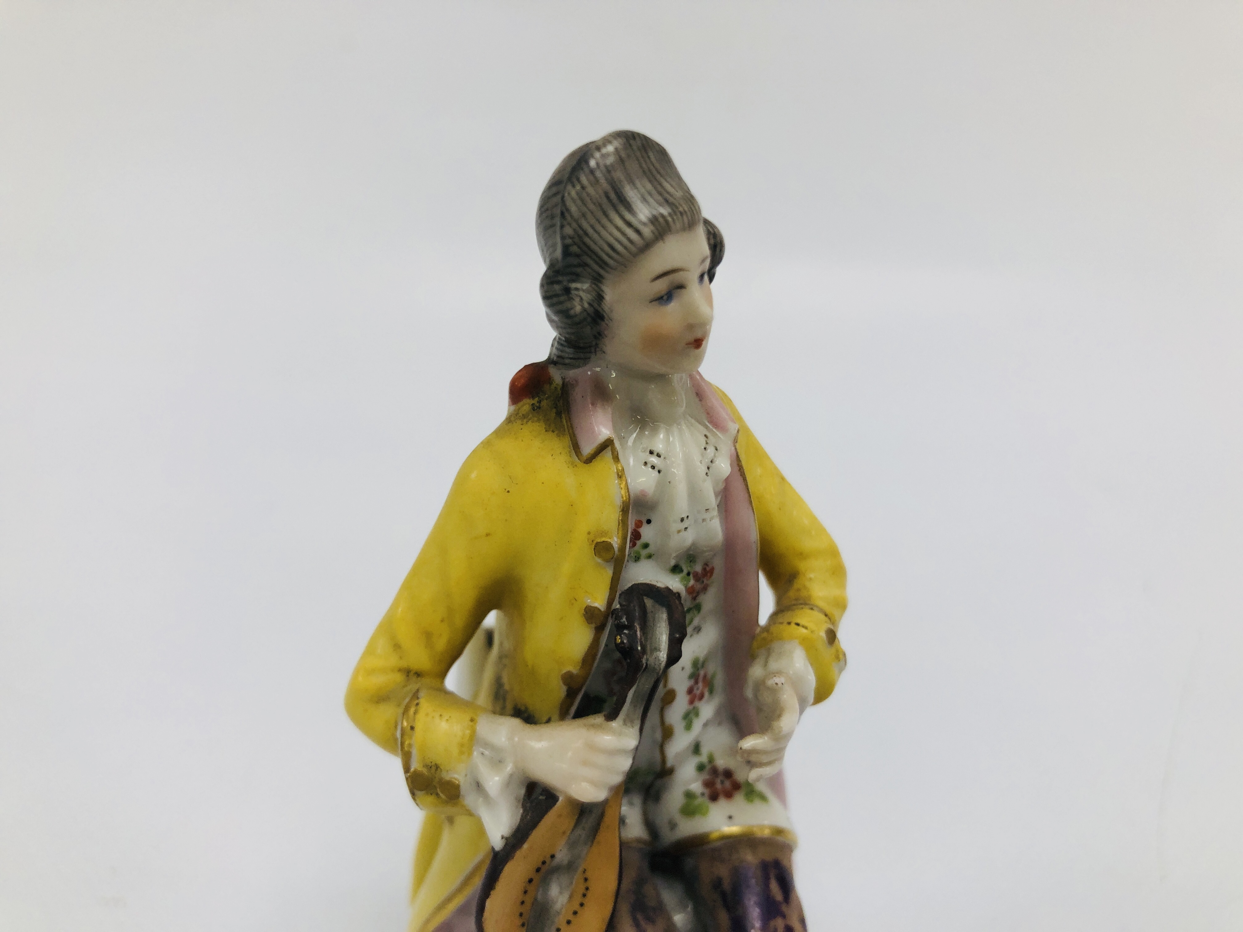 A GERMAN HARDPASTE MINIATURE FIGURE OF A SEATED MUSICIAN A/F, C19TH DERBY CUP AND SAUCER, - Image 14 of 21