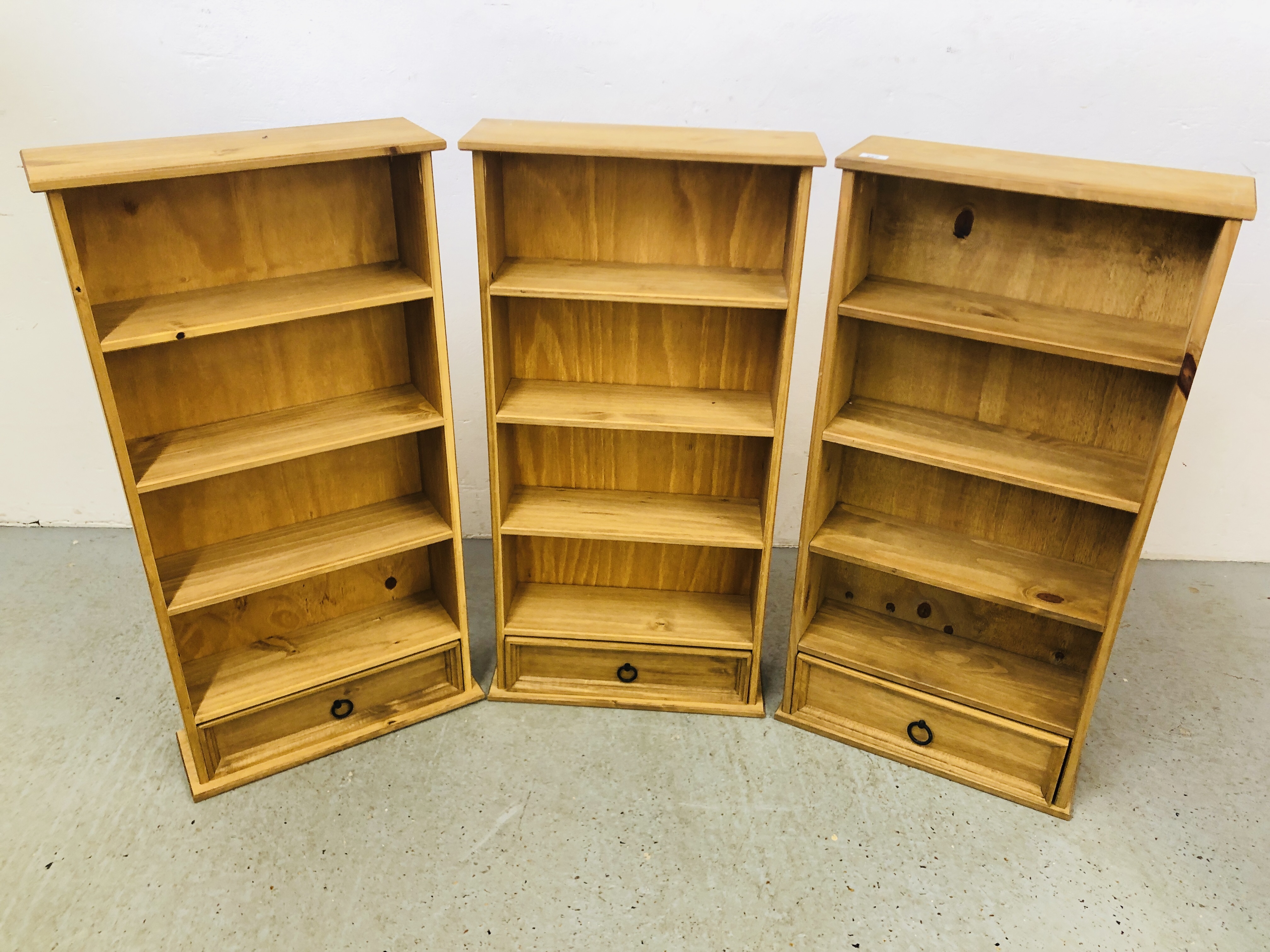 3 X MEXICAN PINE SHELF UNITS WITH DRAWERS TO BASE - EACH W 52.5CM, D 18CM, H 103CM. - Image 2 of 5