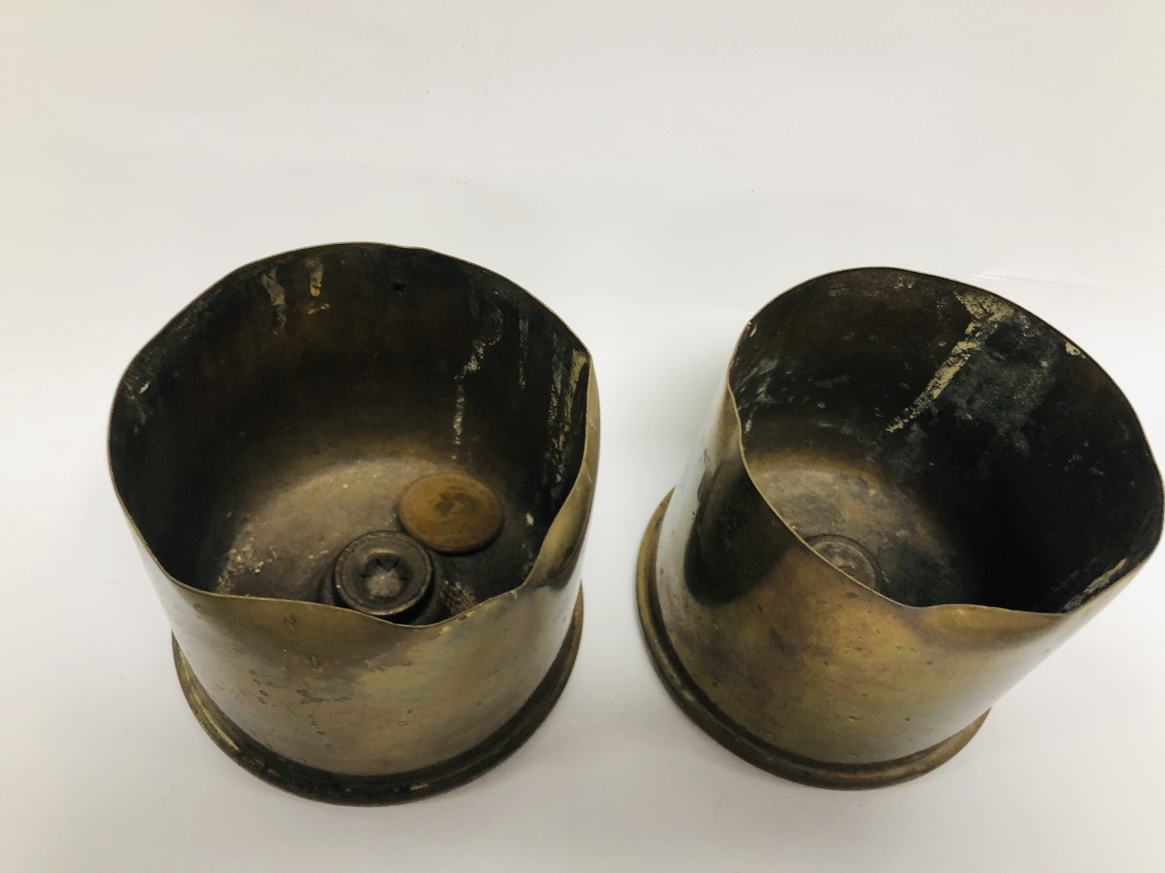 PAIR OF MILITARY BRASS TRENCH ART SHELL CASES "3. - Image 12 of 13