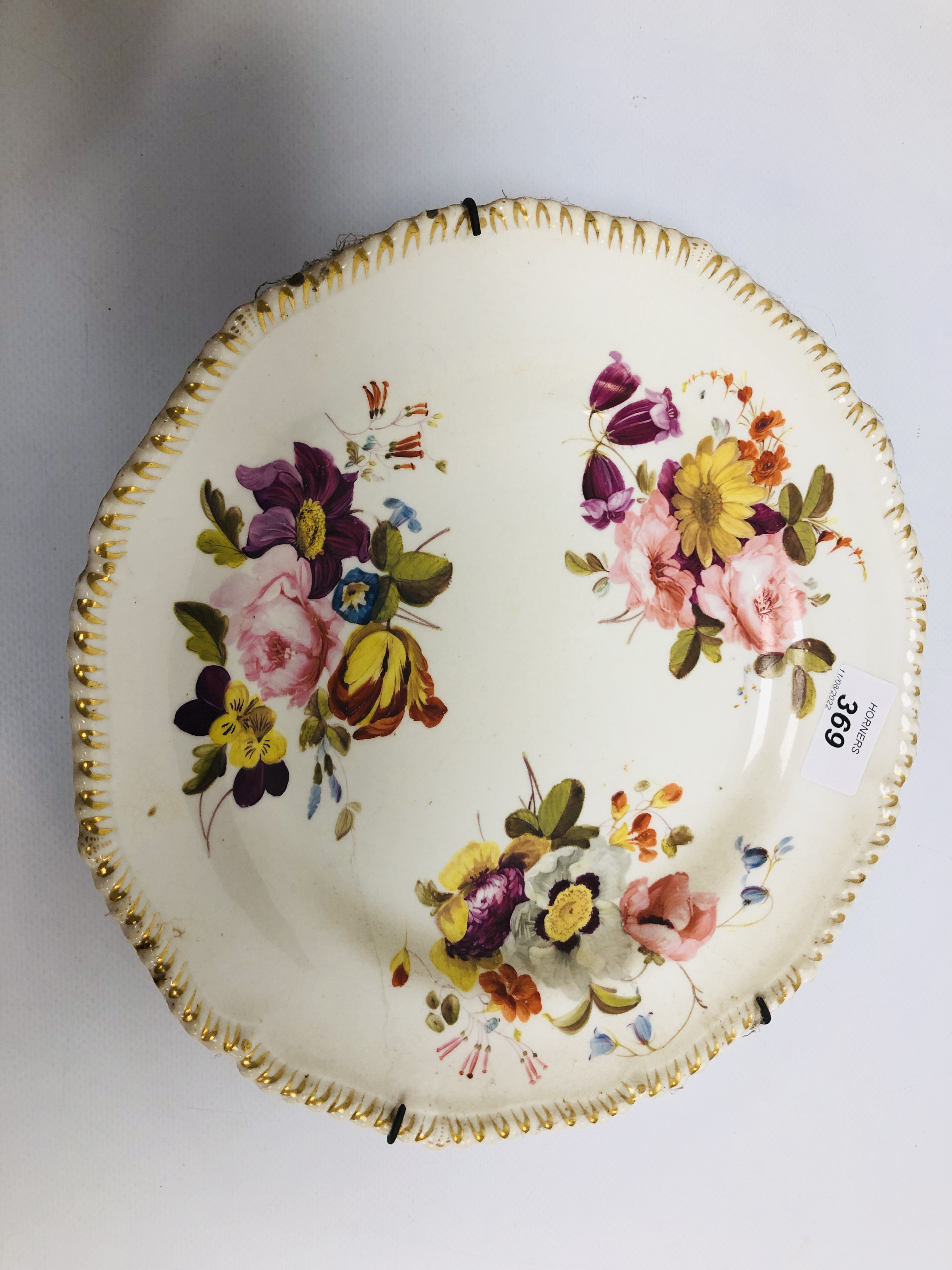 THREE C19th PLATES HAND DECORATED WITH FLOWERS. - Image 4 of 6
