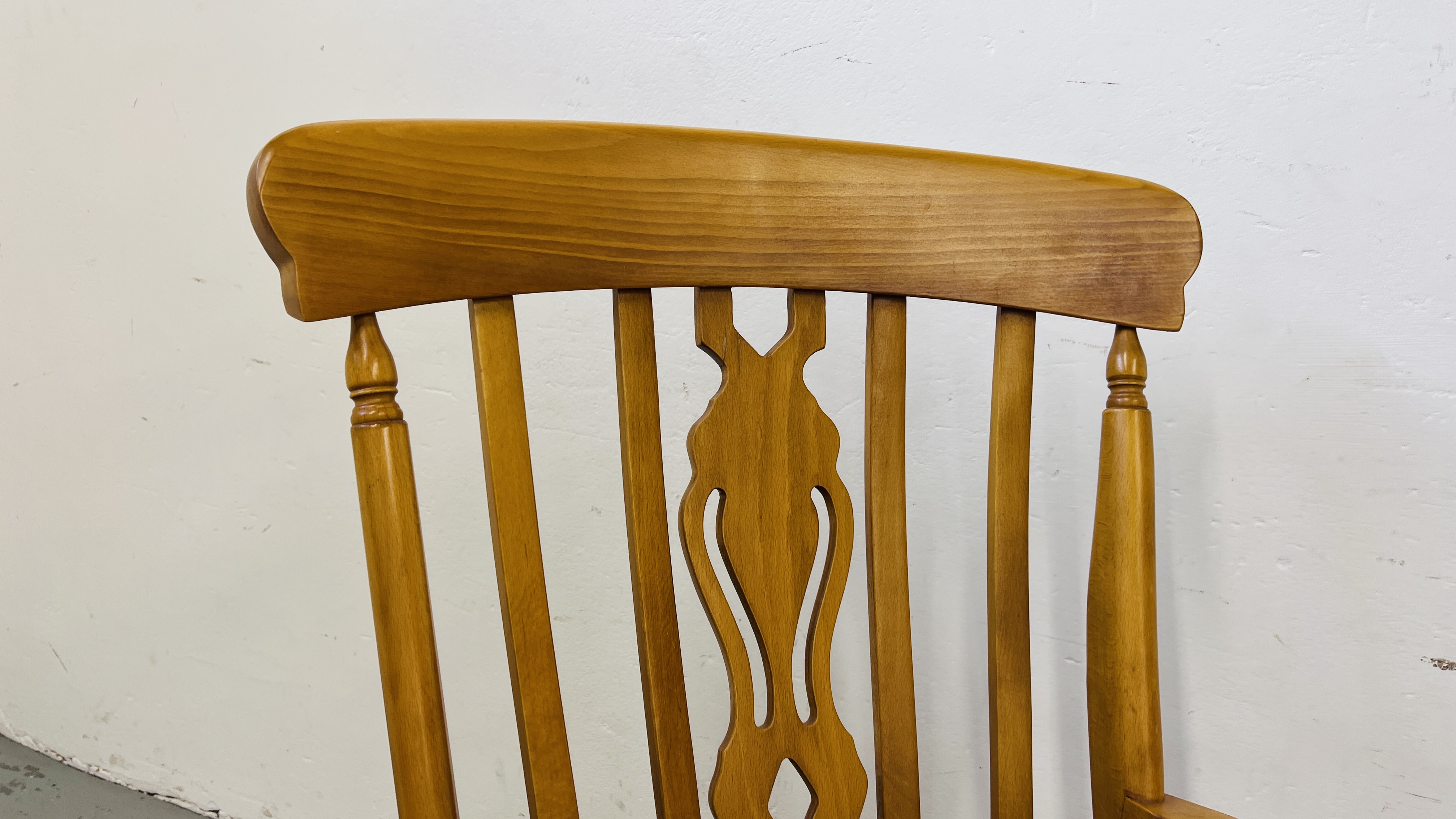 A GOOD QUALITY BEECHWOOD ROCKING CHAIR. - Image 2 of 7