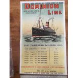 1900 DOMINION LINE PASSENGER SAILINGS POSTER FOR 'NEW ENGLAND' PUBLISHED JAMES SCOTT Co QUEENSTOWN