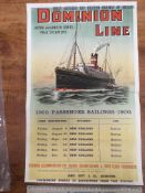 1900 DOMINION LINE PASSENGER SAILINGS POSTER FOR 'NEW ENGLAND' PUBLISHED JAMES SCOTT Co QUEENSTOWN