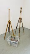 TWO ARTIST'S EASELS AND QUANTITY OF ARTIST'S PAINTS