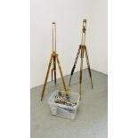 TWO ARTIST'S EASELS AND QUANTITY OF ARTIST'S PAINTS