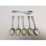 FIVE SILVER GEORGE III TEASPOONS BY PETER,