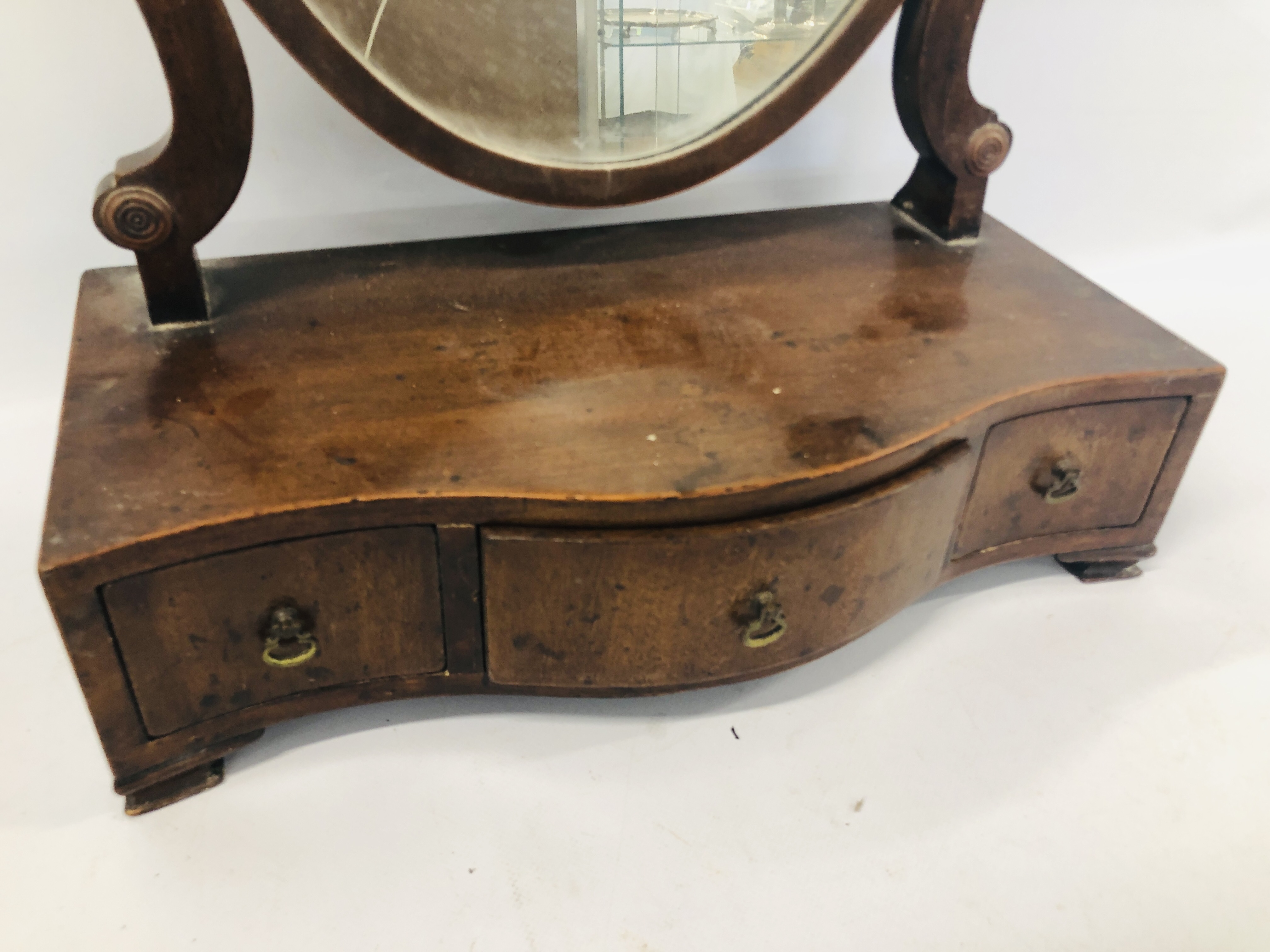 A C19th MAHOGANY THREE DRAWER TOILET MIRROR, A/F, - Image 9 of 13