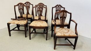 SIX GEORGE III MAHOGANY DINING CHAIRS IN HEPPLEWHITE STYLE (FIVE + ONE),