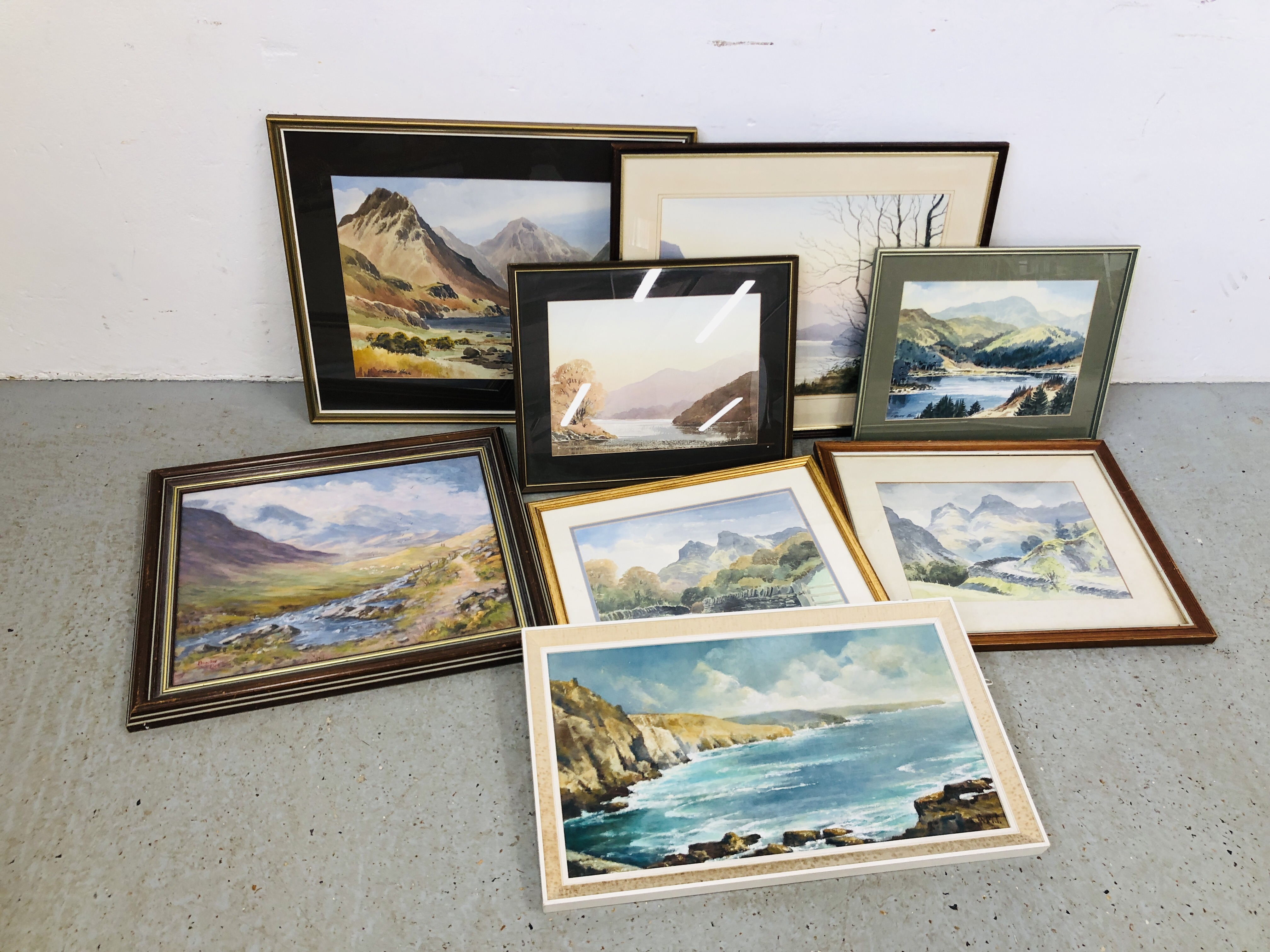 COLLECTION OF ORIGINAL ARTWORKS TO INCLUDE FOUR FRAMED WATERCOLOURS BEARING SIGNATURE GRIEG HALL,