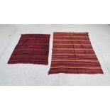 A PERSIAN FLAT WEAVE OF STRIPED DESIGN 155CM X 178CM AND A PERSIAN KELIM FLAT WEAVE RUG OF STRIPED