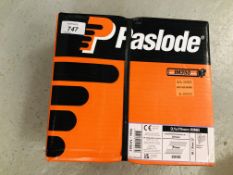 1 X SEALED PACK 2200 PASLODE D. HEAD 3,1 X 75MM RING NAILS COMPLETE WITH CARTRIDGES.