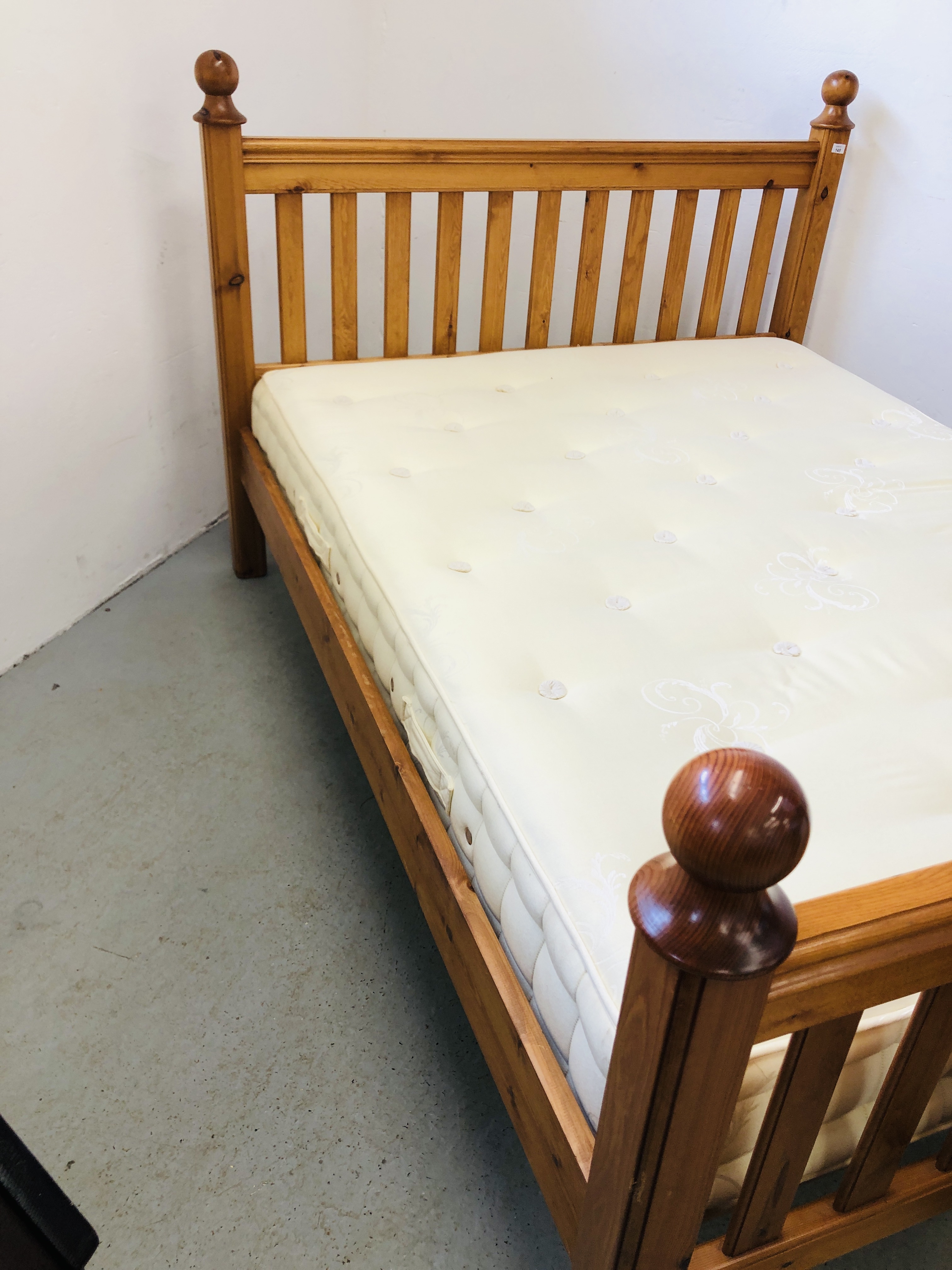 A GOOD QUALITY SOLID HONEY PINE KINGSIZE BED WITH HYPNOS "BARONET" POCKET SPRUNG MATTRESS. - Image 6 of 6