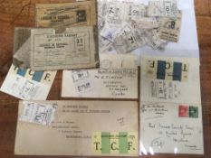 SOUTHERN RAILWAY: 1937-41 COVERS (3) WITH c1920-30'S PARCEL 'TICKET' TYPES ALSO, APPROX.