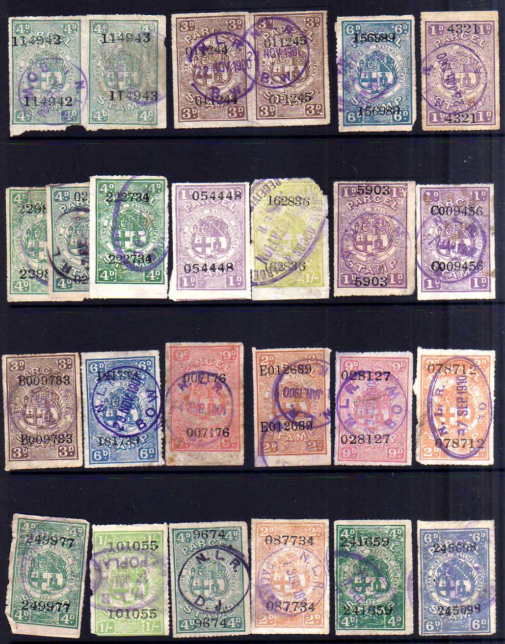 NORTH LONDON RAILWAY: 1898-1924 MAINLY USED SELECTION INCLUDING PARCEL TAG WITH 4d GREEN,