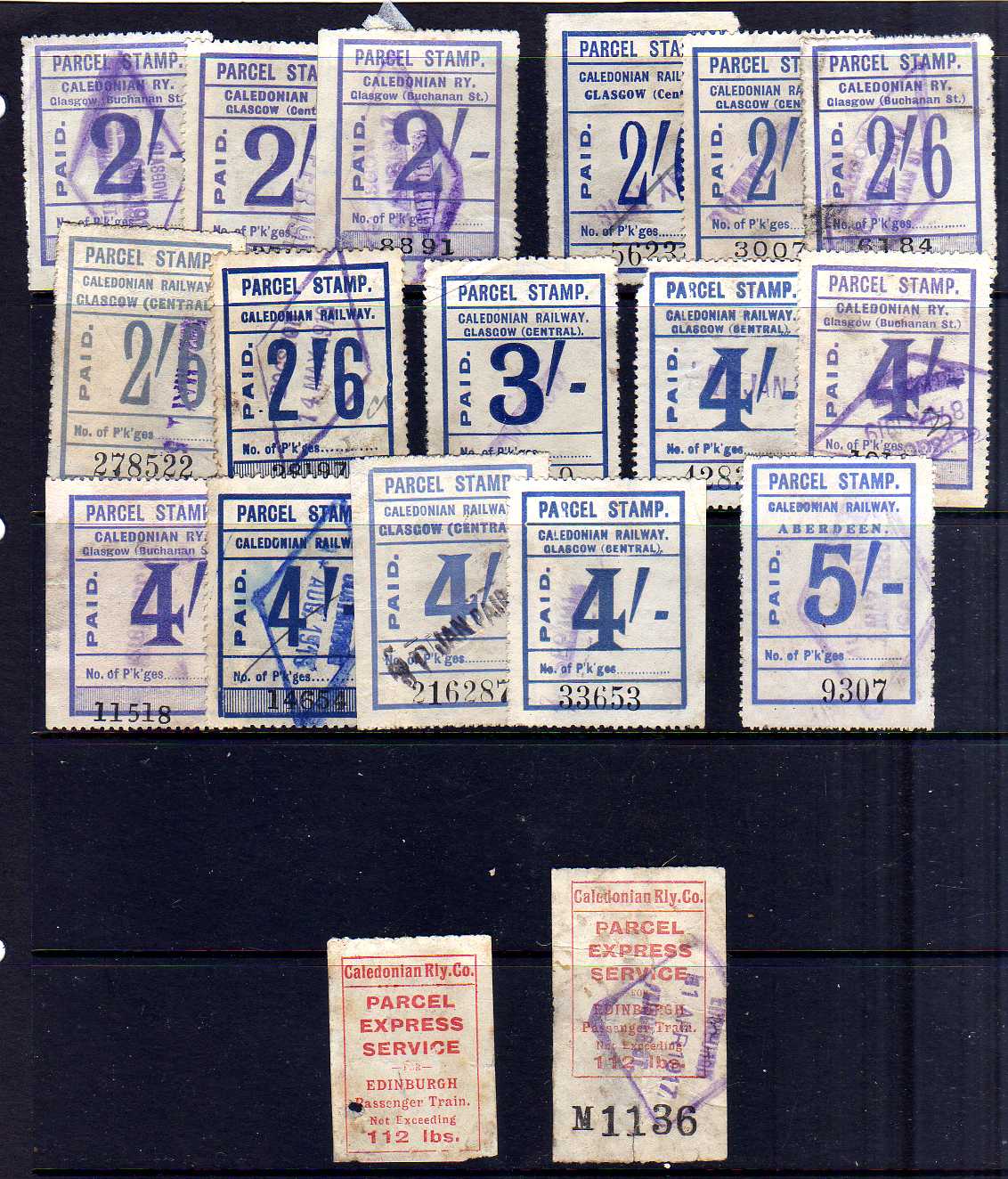 CALEDONIAN RAILWAY: 1902 ONWARDS BLUE PARCEL STAMPS MAINLY USED SELECTION, - Image 4 of 5