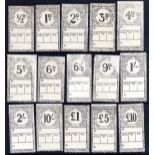 NORTH EASTERN RAILWAY: 1917-22 OG PROOFS (?) FIFTEEN VALUES TO £10 (15)