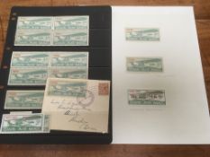 1933 GREAT WESTERN AIR MAIL 3d LABEL, MINT SINGLES(3) AND BLOCKS OF FOUR (2),