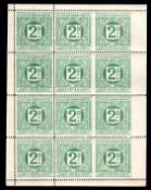 CLEATOR AND WORKINGTON JUNCTION RAILWAY: 1891 2d COMPLETE SHEET OF TWELVE MINT WITH MISSING