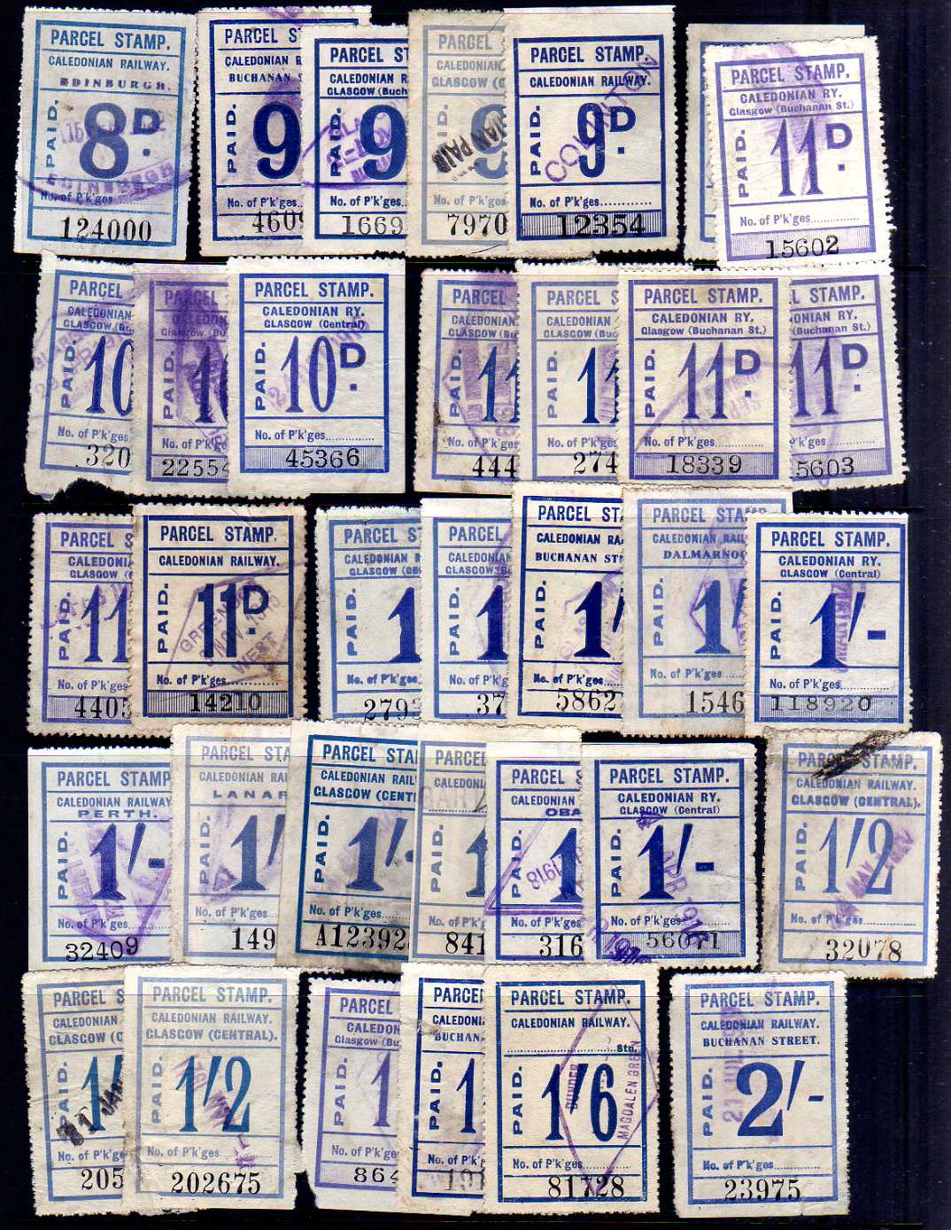 CALEDONIAN RAILWAY: 1902 ONWARDS BLUE PARCEL STAMPS MAINLY USED SELECTION, - Image 3 of 5