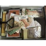 BOX WITH A VAST QUANTITY RAILWAY LUGGAGE LABELS, VARIOUS TYPES,