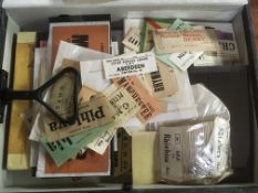 BOX WITH A VAST QUANTITY RAILWAY LUGGAGE LABELS, VARIOUS TYPES,