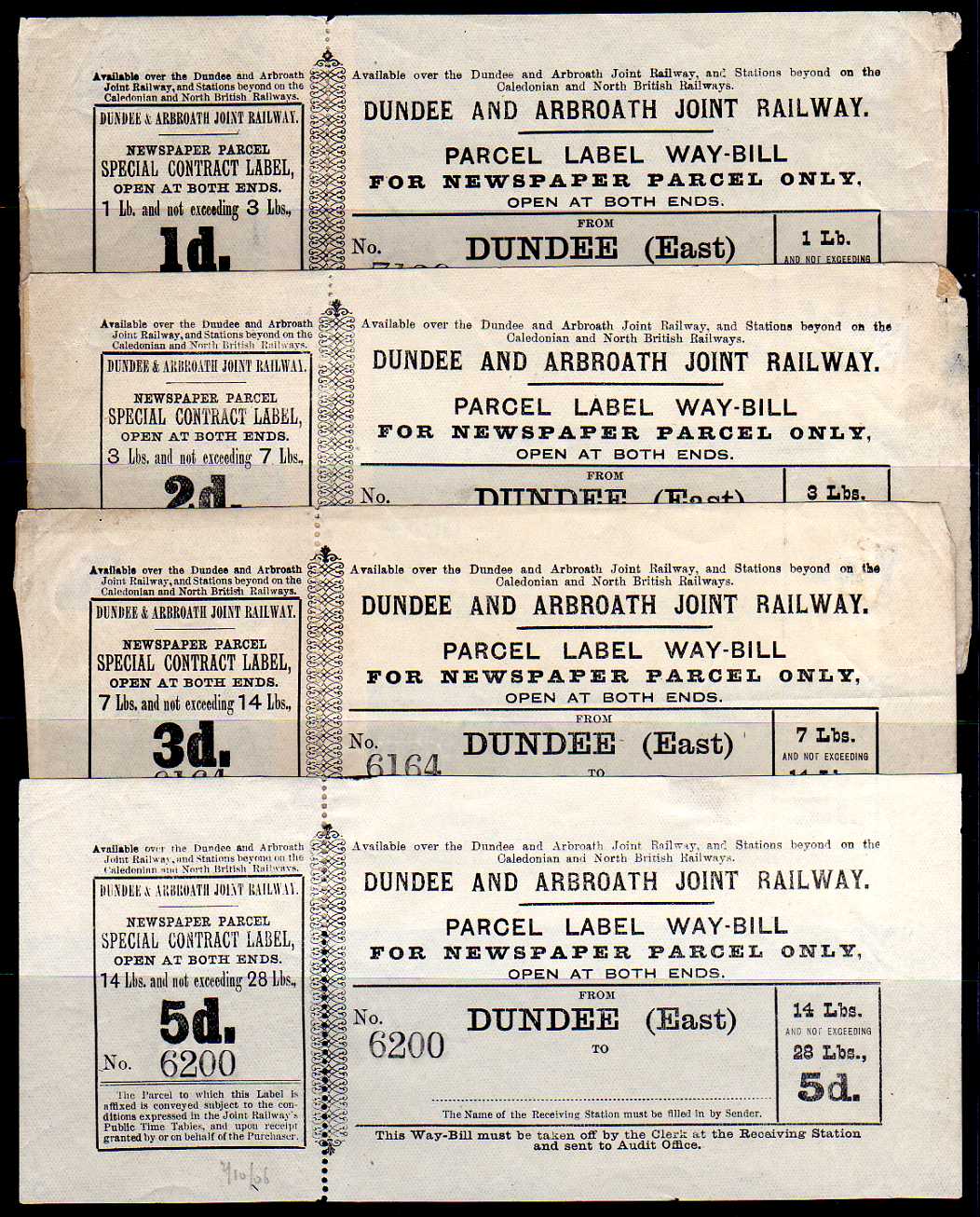 DUNDEE AND ARBROATH JOINT RAILWAY: UNUSED AND USED SELECTION WITH BROWN PARCEL PAID TYPE VALUES TO - Image 5 of 5