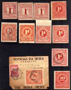 RHODESIA: SMALL COLLECTION OF BIERA AND MASHONALAND RAILWAYS NEWSPAPER PARCEL STAMPS,