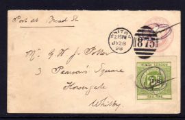 NORTH LONDON RAILWAY: 1898 1d STATIONERY ENVELOPE BEARING 2d CONTROL 186 TIED WHITBY DUPLEX,