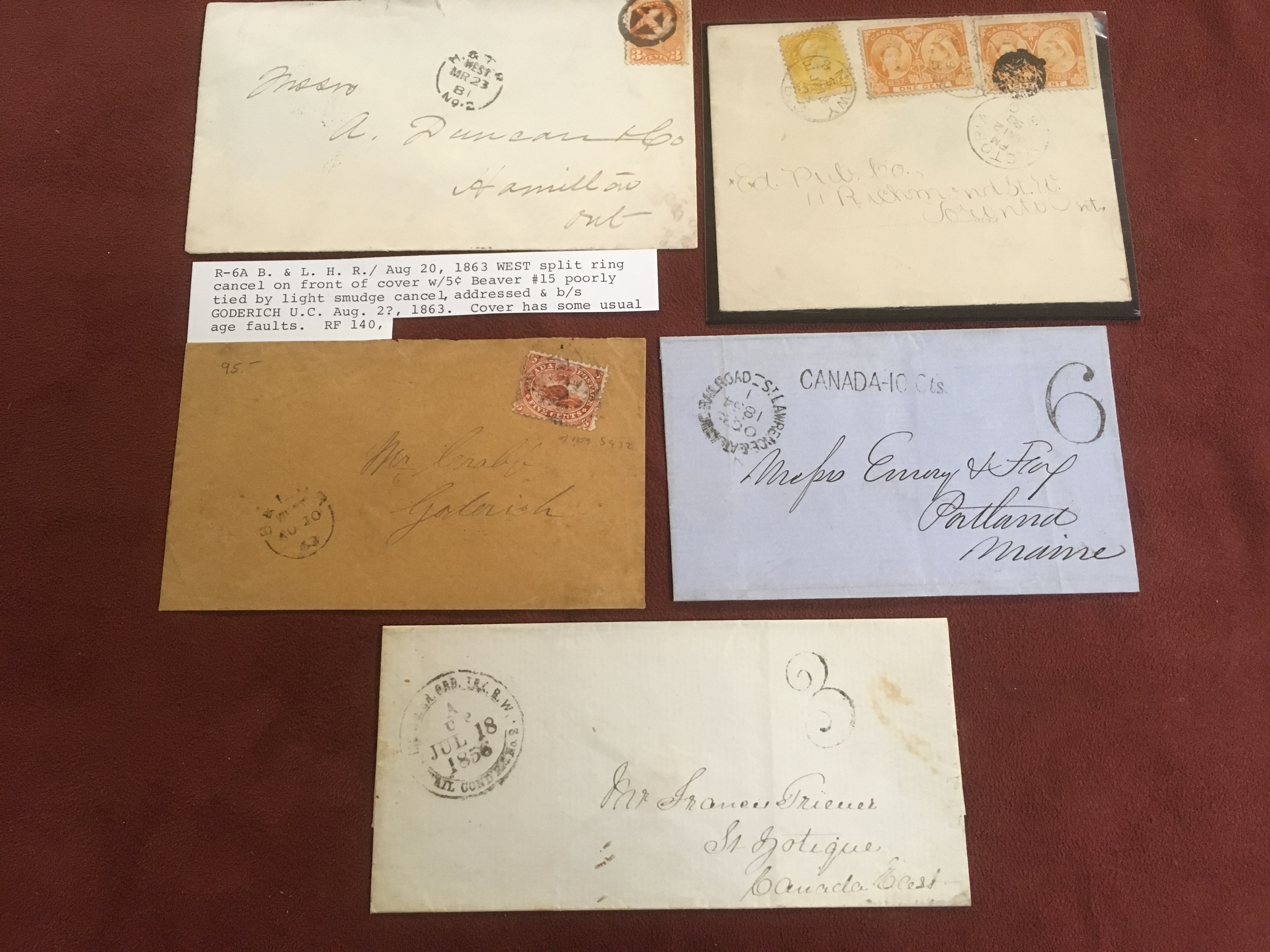 CANADA: FILE BOX WITH c1854 TO 1940 COVERS AND CARDS, ALL WITH RPO CANCELS,