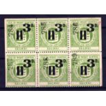 ISLE OF WIGHT CENTRAL RAILWAY: 1920 3d SURCHARGE MNH BLOCK OF SIX,