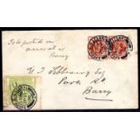 BARRY DOCKS AND RAILWAY: 1900 LOCAL COVER BEARING 2d (LS 6) AND ½d VERMILION (2,