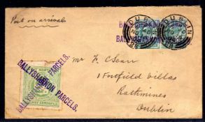 GREAT NORTHERN RAILWAY (IRELAND): 1904 COVER TO DUBLIN BEARING ½d BLUE GREEN (2) AND 2d TIED