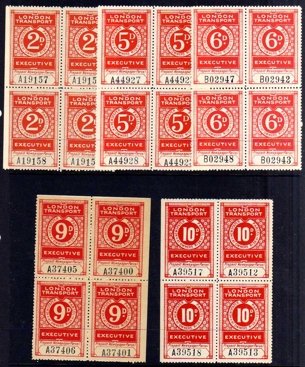 LONDON PASSENGER TRANSPORT BOARD: MINT OR UNUSED SELECTION, EXECUTIVE WITH BLOCKS OF FOUR, - Image 3 of 4