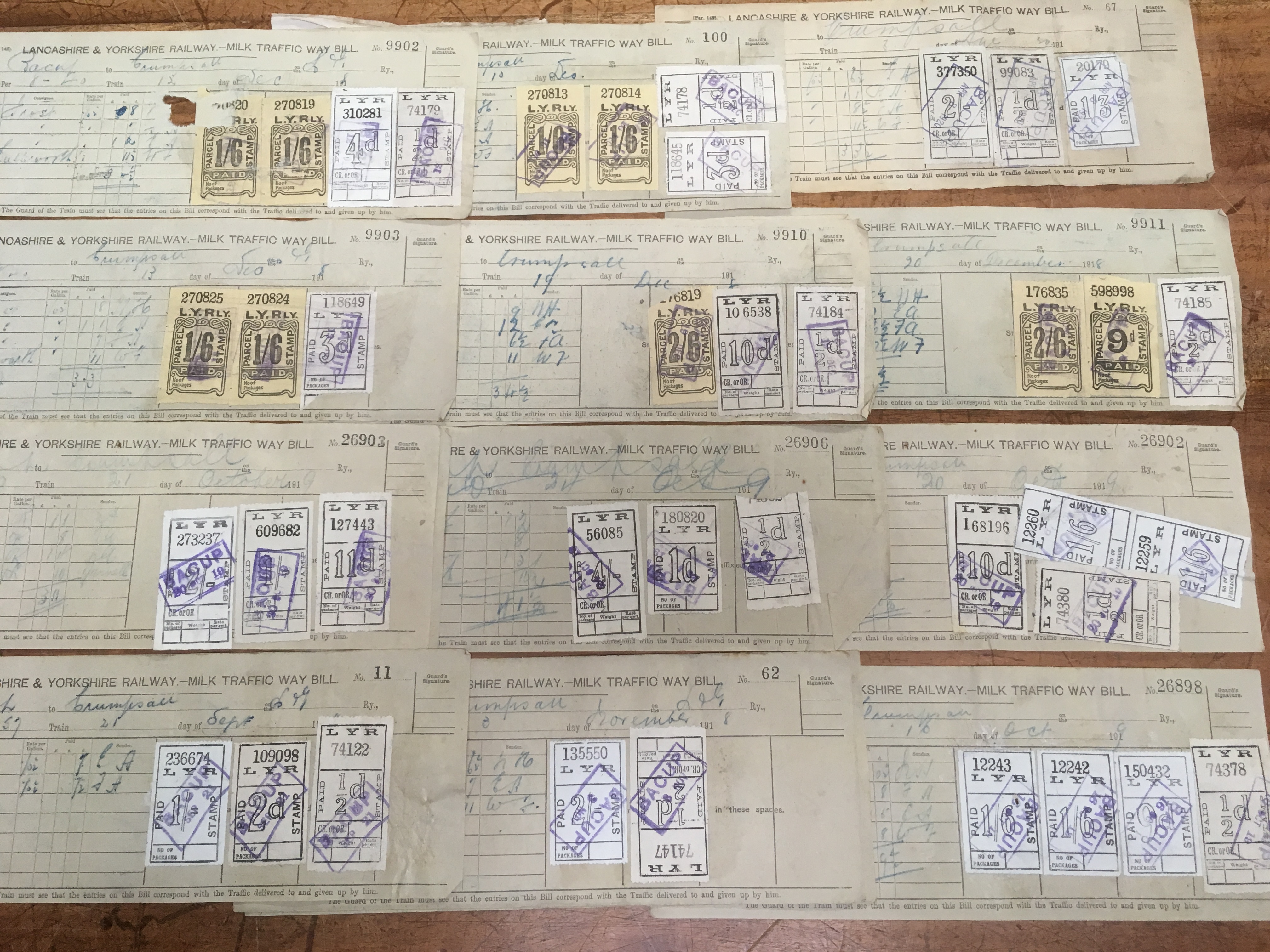 LANCASHIRE AND YORKSHIRE RAILWAY: c1918-20 EXTENSIVE GROUP OF WAYBILLS WITH PAID PARCEL STAMPS, - Image 3 of 5