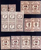 PRESTON AND WYRE RAILWAY: c1890 SMALL TYPE ½d (4), 1d BLOCK OF 4, LARGE TYPE 1d (2), 2d (9),