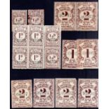 PRESTON AND WYRE RAILWAY: c1890 SMALL TYPE ½d (4), 1d BLOCK OF 4, LARGE TYPE 1d (2), 2d (9),