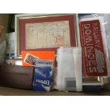 LARGE BOX MIXED OLD TO MODERN RAILWAY EPHEMERA, DOMINOES, PLAYING CARDS ETC.