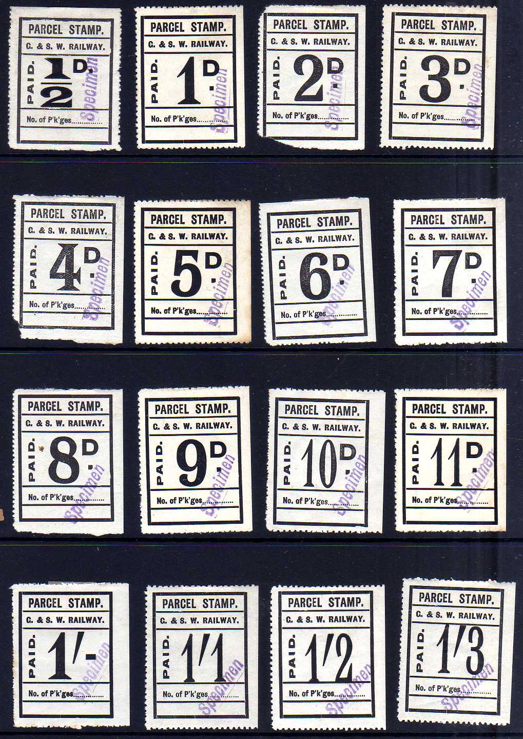 GLASGOW AND SOUTH WESTERN RAILWAY: BLACK PARCEL STAMPS, ½d TO £5, - Image 2 of 3
