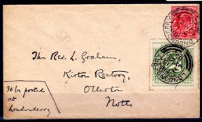 DONEGAL RAILWAY COMPANY: 1903 'GRAHAM' COVER TO NEWARK BEARING 1d AND 2d TIED LONDONDERRY CDS AND