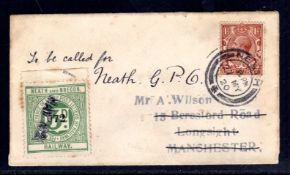 NEATH AND BRECON RAILWAY: 1920 'WILSON' COVER BEARING 1½d TIED NEATH CDS LETTER 3d CONTROL 072 WITH