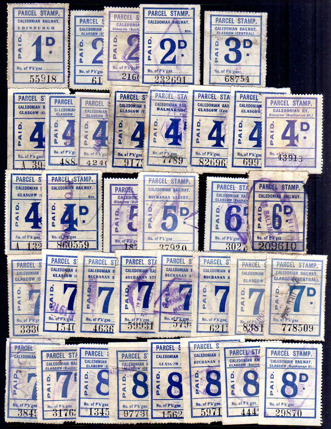 CALEDONIAN RAILWAY: 1902 ONWARDS BLUE PARCEL STAMPS MAINLY USED SELECTION, - Image 2 of 5