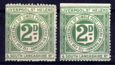LIVERPOOL ST HELENS AND SOUTH LANCASHIRE RAILWAY: 1899 2d, TWO MINT EXAMPLES, (LS1),
